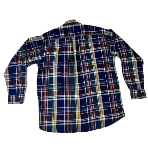 Viyella Plaid Button Down Shirt Blue Burgundy Men’s XL Cotton Wool Casual Preppy - Picture 2 of 14
